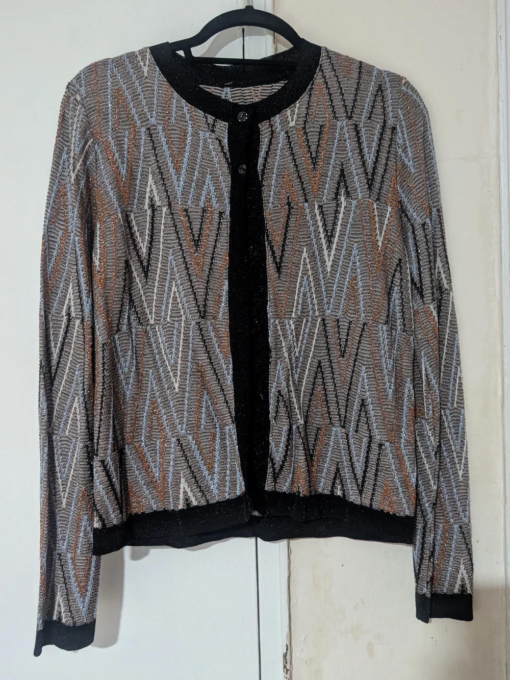Multicolor Chevron Knit Cardigan - Black, Brown, Gray